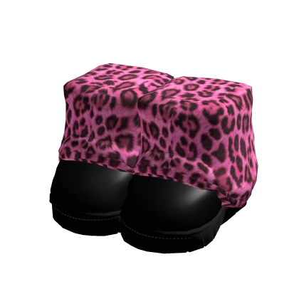 Pink Leopard Print Gyaru Fluffy Boots