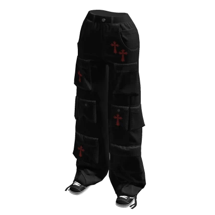 Red Metal Cross Y2K Cargo Pants w/ Shoes