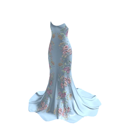 ♡ Strapless Pastel Floral Blue Elegant Dress (V2)