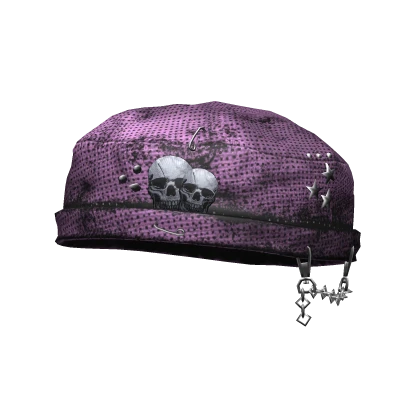 Emo Goth Skull Chained Beret (Pink)