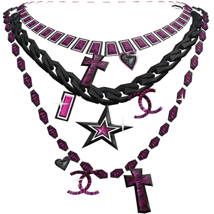 Scene Layered Black Y2K Pink Zebra Necklace 2000s