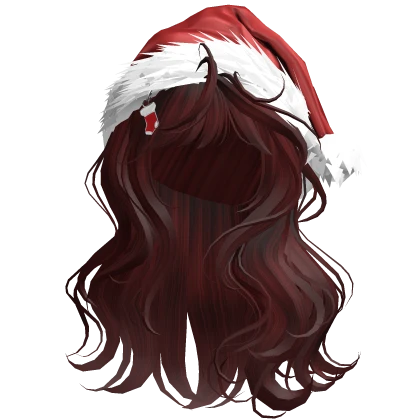 Dark Red Lush Wavy Hair w/ Red Santa Hat