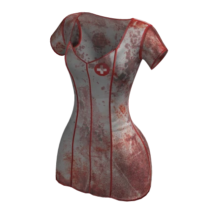 2000s Halloween Nurse Dress in White & Red (Dirty)