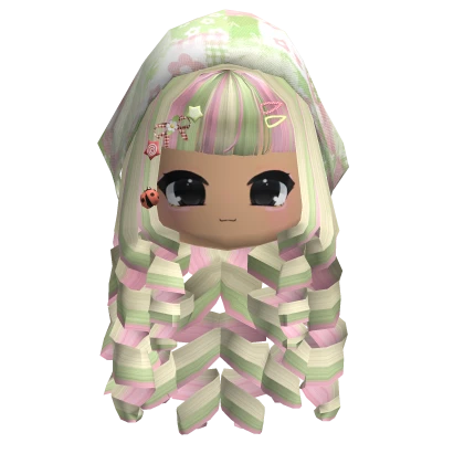 ♡ Long Cutesy Igari Hair w/Chibi Face (Matcha)