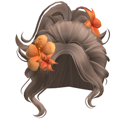 ♡ Halloween Orange Flower Wavy Girly Bun (Brown)