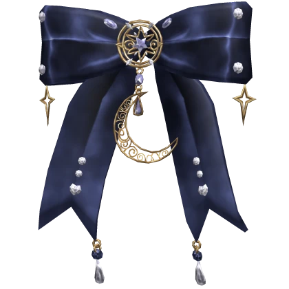 Blue Bow w Stars and Moon Crescent 