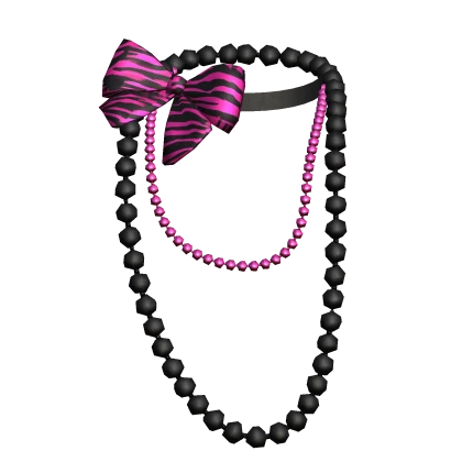 Pink Zebra Print Layered Pearl Necklace Bow Gyaru