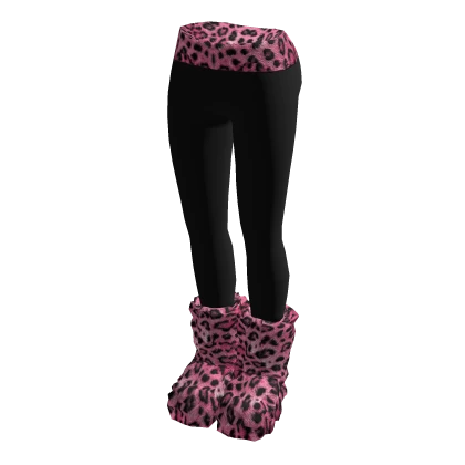 Black Leggings w/ Fluffy Pink Leopard Boots