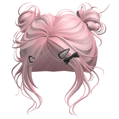 Pink Cute Wavy Buns w/ Ribbon Hairclips