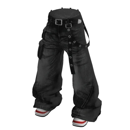 💗Y2K WASHED DENIM PANTS WITH SHOES_BLACK