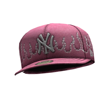 ✤ Pink NY Custom Fitted Cap - Tilted