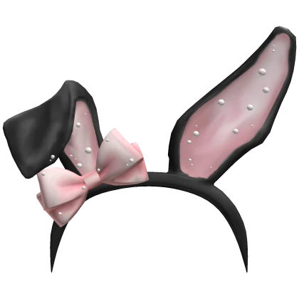Mcbling Y2K Easter Bunny Ears w Pink Bow, in Black