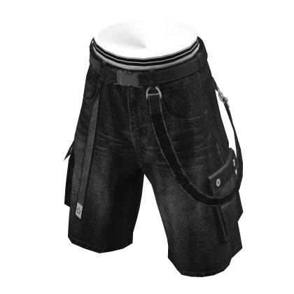 💗Y2K BERMUDA CARGO DENIM SHORTS_BLACK