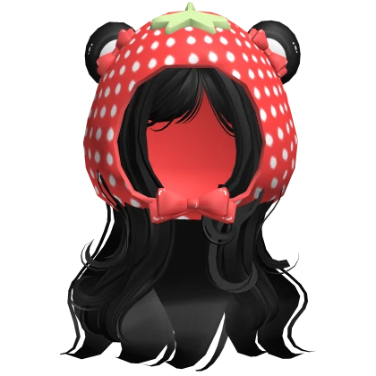 ♡ kawaii red strawberry hat with long wavy hair
