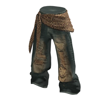 💜 Layered Wrapped Scarf Denim Pants_Khaki