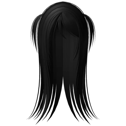 ꒰♡꒱ cute emo long straight hair w pigtails black