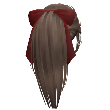 Long Ponytail w/ Christmas Bow & Earrings (Brown)