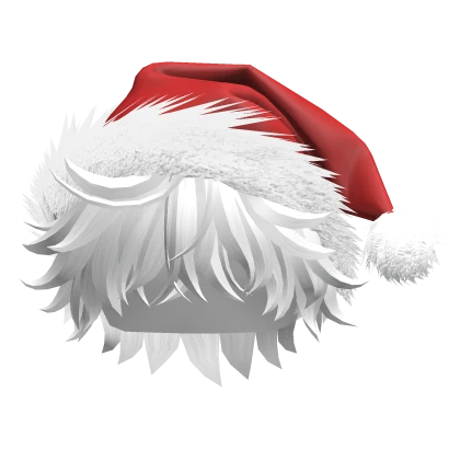 White Fluffy Messy Hair w/ Santa Hat