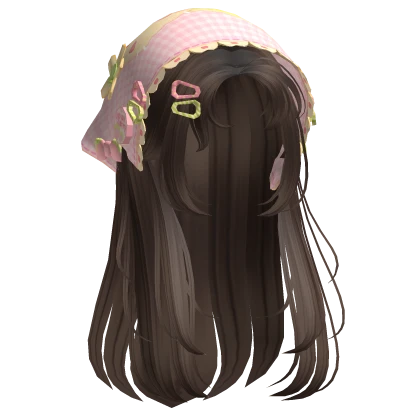 Brown Wispy Hair W/ Mori Kei Pink & Green Bonnet