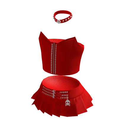 Halloween Goth Pleated Red Skirt Skull Outfit