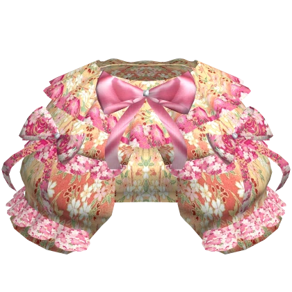 Pink Floral Victorian Big Ruffled Bow Bustle Skirt