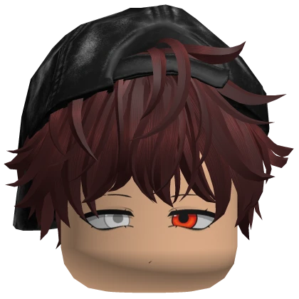 Red Messy Emo Hair w Y2K Cap Red Anime Eyes