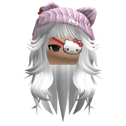 White Layered Hair with Hello Kitty Beanie & Mask