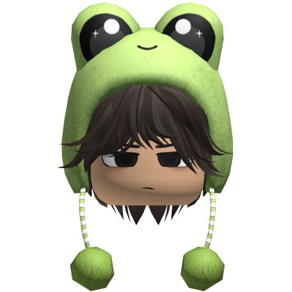 Dark Brown Messy Hair w Frog Hat + Face