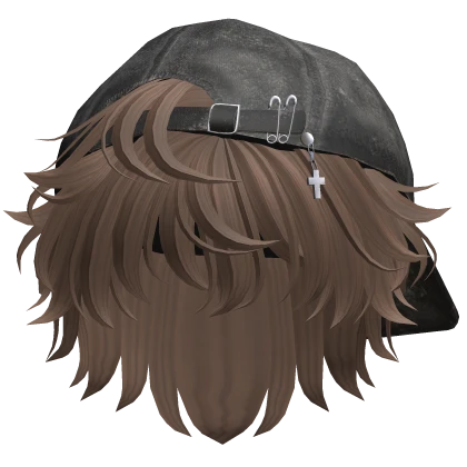 Messy Anime Boy Hair w/ Y2K Distressed Hat (Brown)