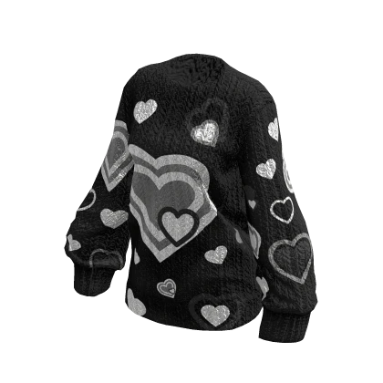 BB Black Cute ♡ Heart Oversized Fluffy Sweater 🫐