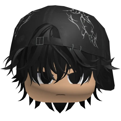 Black Messy Boy Y2k Cap Face Emo Hair