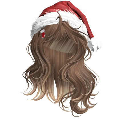 Honey Brown Lush Wavy Hair w/ Santa Hat