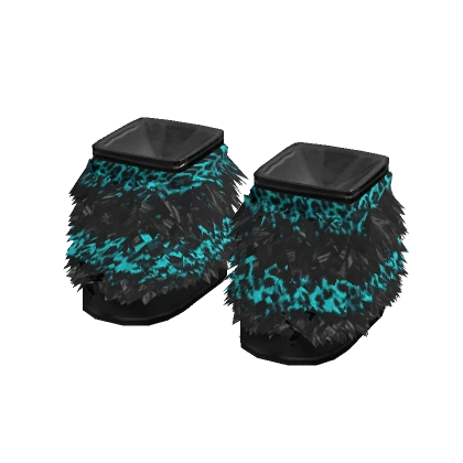 Scene Fuzzy Fur Boots in Black & Teal Leopard