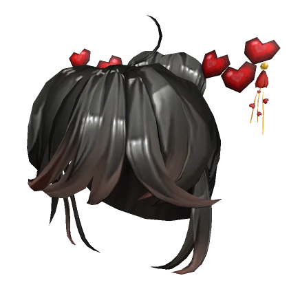 Black Top Knot Bun w/ Bangs & Heart Charms