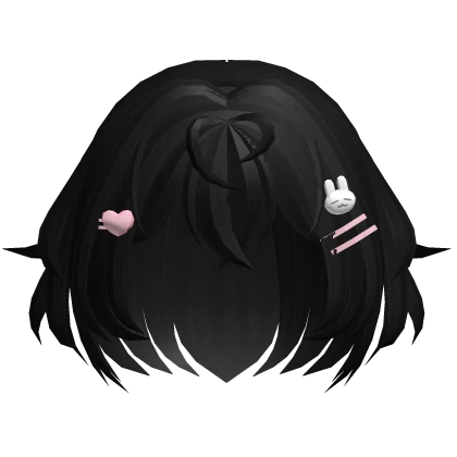 ♡ cutecore short messy w/ bunny hairclips black