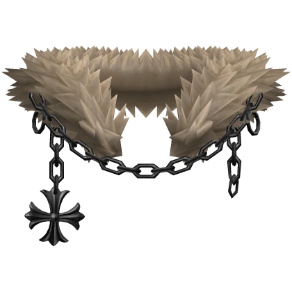 Beige Chained Chrome Pendant Neck Fur