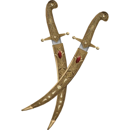 Gold Fantasy Gaian Red Jewel Duo Daggers