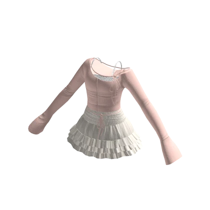 🍀Off Shoulder Skirt Outfit (Baby Pink)