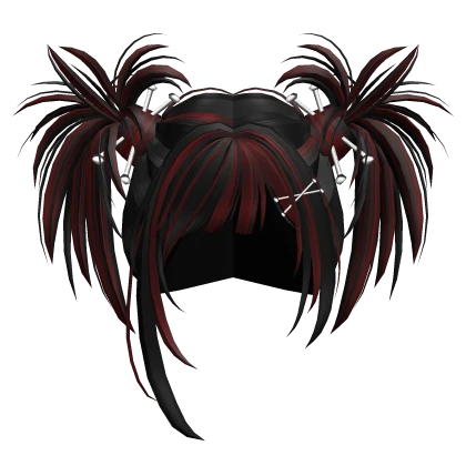 Spiky Grunge Emo Scene Pigtails in Black & Red