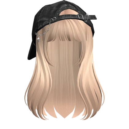 Blonde long girl hair bangs w/ Y2K Distressed Hat