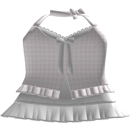 † pink plaid little halter ruffled white dress