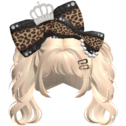 Gyaru Cute Blonde Messy Pigtails w Leopard Bows