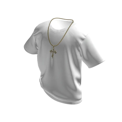 White T-Shirt with Gold Cross Chain