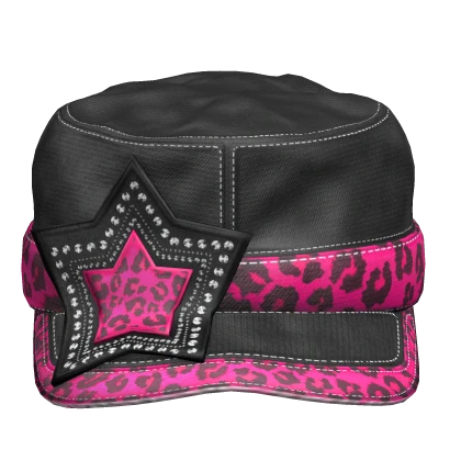Pink Leopard Print Star Cap Black 2000s Y2K Gyaru