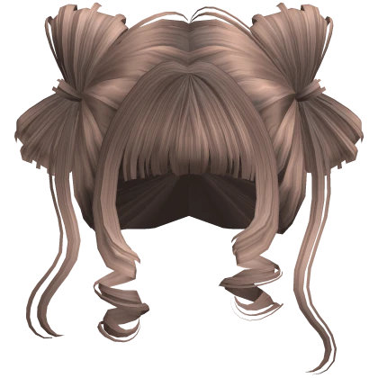 ♡ Cute Bow Pigtails Twirly Bangs Hair (Milktea)