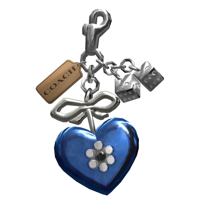 Coach Blue Heart Dicey Charm Keychain
