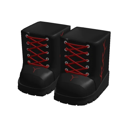 Black Goth Boots with Red Laces