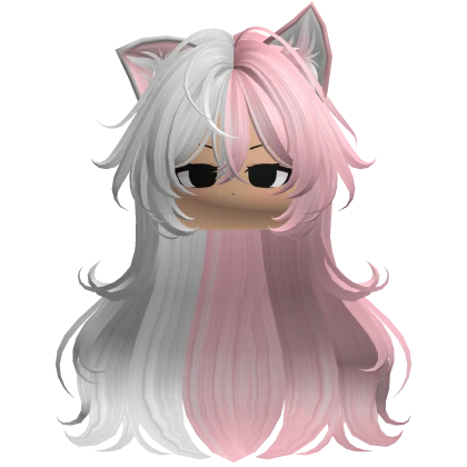 Pink & White Anime Cat Girl Hair w/ Emo Cute Face