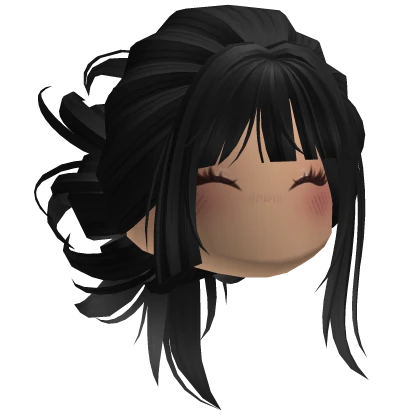 Fluffy Black Anime Bun With Blush Makeup