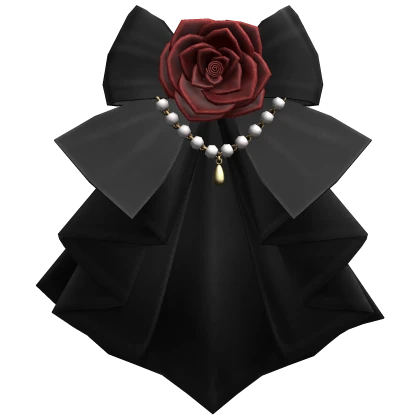 Victorian Black Ruffle Jabot Red Rose